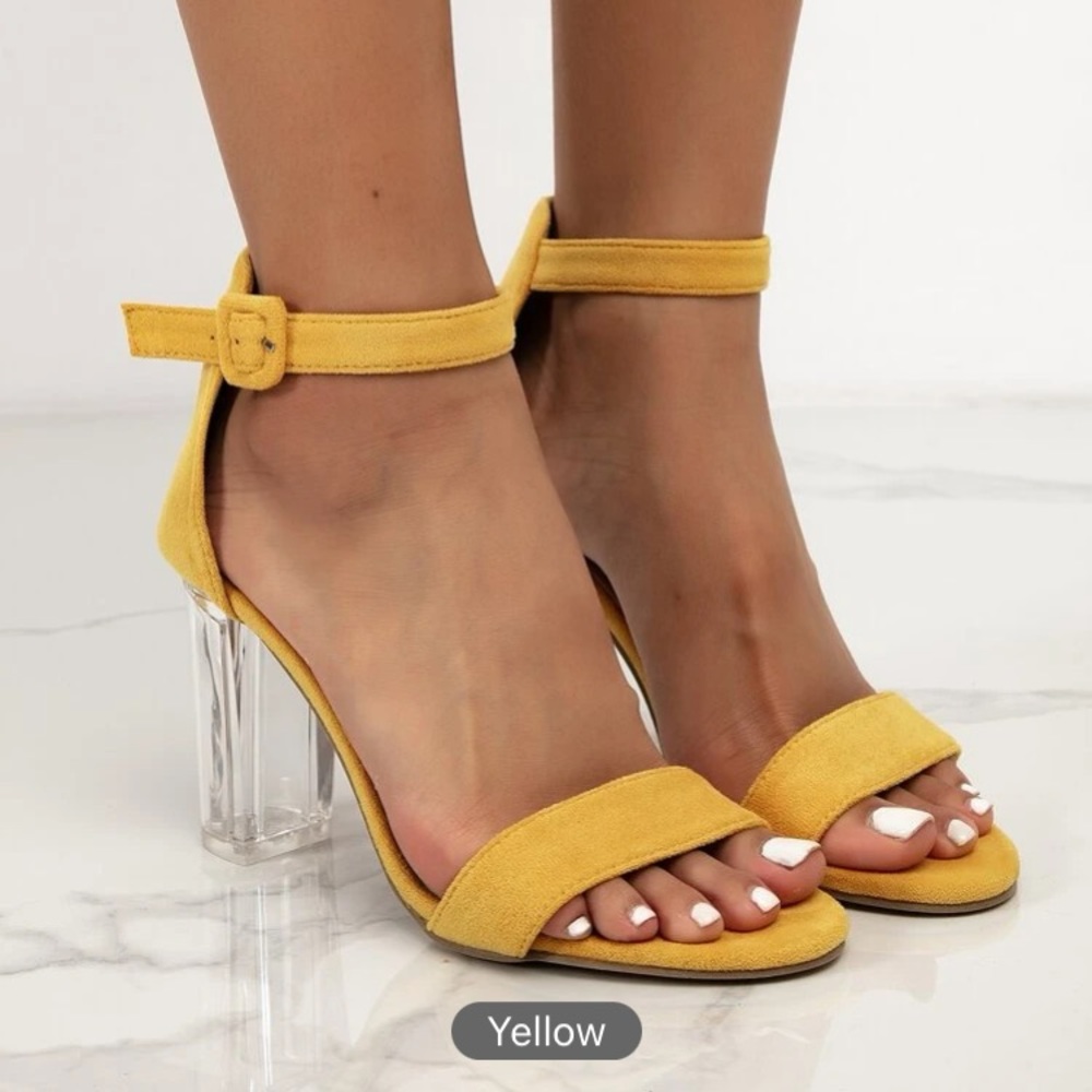 Yellow Ankle-Strap Block Heel Sandals